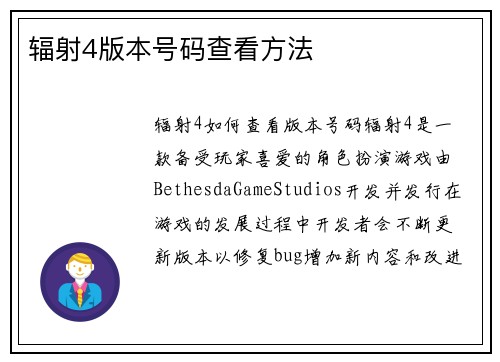 辐射4版本号码查看方法